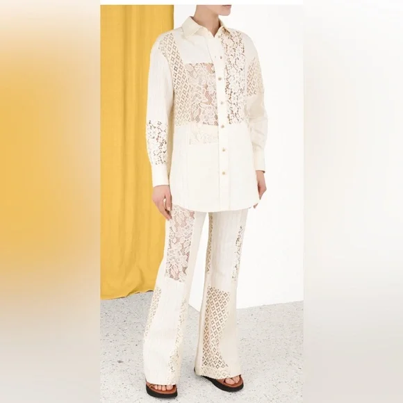NWT $695 Zimmerman LUMINOSITY PATCH LACE PANT SIZE: AU 2, US 6-8
COLOUR: CREAM - Picture 4 of 14